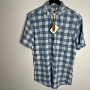 Faherty Short Sleeve Knit Seasons Button Down Shirt Mens Medium Blue